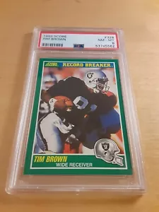 1989 Puntuación #328 Tim Brown (rompe récords) tarjeta de los Raiders de Los Ángeles (PSA 8) #B - Imagen 1 de 2