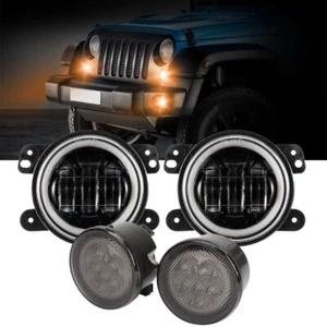 4" Fog Light +Smoked Bumper Turn Signal Lamp for Jeep Wrangler JK JKU 2007-2018 - Picture 1 of 12