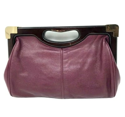 Bolso de Mano Rebecca Minkoff Lovers - Cuero Rojo Púrpura y Mango de Madera RARO Foto 1 de 4
