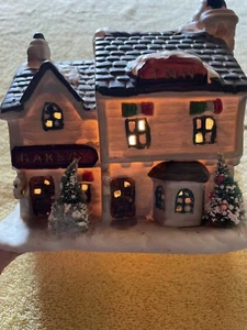 CHRISTMAS VALLEY VILLAGE Porcelain Lighted INN / BAKERY Holiday Decor - Picture 1 of 5