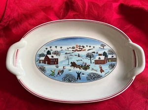 Bandeja de platos de colección Villeroy & Boch Naif Navidad 10-1/8" doble mango Laplau usada en excelente estado - Imagen 1 de 5