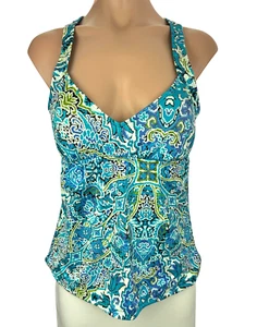 Apt 9 Tankini Swim Top Size M Built in Padded Bra Blue Black White w Lace Back - Picture 1 of 6
