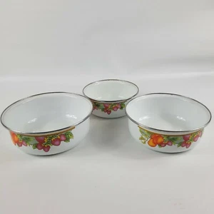 Vintage Pear & Stawberry Kobe Enamel Ware Metal Nestling Mixing Bowls Set of 3 - Picture 1 of 9