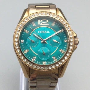 Fossil Riley Uhr Damen 37 mm goldfarben blaues Zifferblatt Kristalle neue Batterie 6,5" - Bild 1 von 13