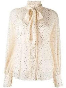 ZIMMERMANN ELFENBEIN & GOLD RÜSCHENBESATZ SEIDENMISCHUNG BLUSE ZUM BINDEN GRÖSSE 0 - Bild 1 von 5