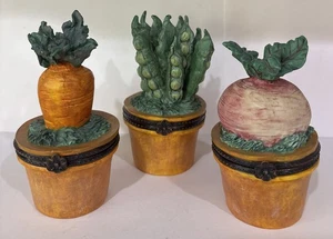 Vintage M. Huges Enesco bemalt Gemüse/Topf Schmuckschatullen 3 Stück - Bild 1 von 18