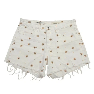 Shorts jeans feminino Pilcro by Anthropologie 27 branco corte elástico bordado - Imagem 1 de 4