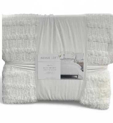 "Juego de edredón índigo loft de piel sintética blanco completo/reina 90""x90"" 3 piezas" Foto 1 de 2