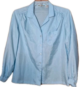1980s Vintage Silkhana Size 16 Top Blouse Baby Blue Button Up Long Sleeve Pkt - Picture 1 of 4