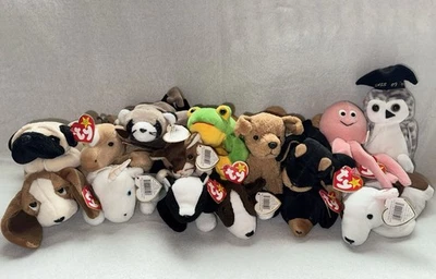 Lot of 14 Ty Beanie Babies w/Tags – Tracker, Derby (yarn), Mystic (yarn), Inky + - Image 1 of 4