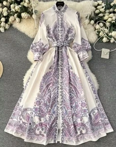 Spring Retro Fashion Runway Long Dresses for Women's V-Neck Elegant s-xxl - Picture 1 of 2
