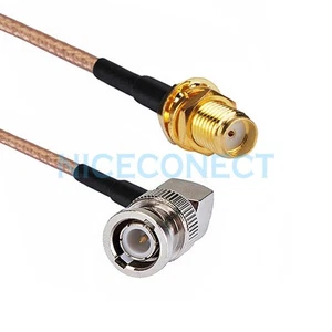 BNC Male Right Angle RA to SMA Jack Female Bulkhead Pigtail Cable RG316 20cm - Imagen 1 de 3