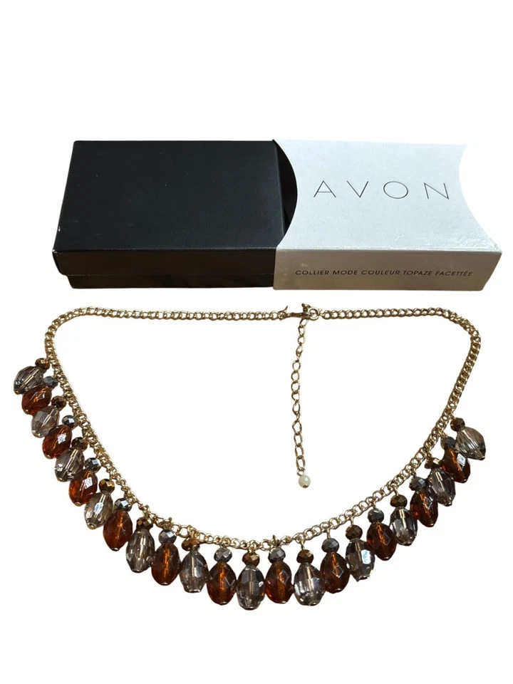Collar Avon Facetado Topacio Color Distintivo Tono Dorado Cadena Ajustable Nuevo en Caja Foto 1 de 4