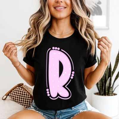 R Initial Monogram Alphabet Camiseta para mujer Diseño de lunares - Imagen 1 de 2