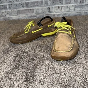 Twisted X Boots Driving Loafer Mocks Brown Neon Yellow MDM0018 Men’s Size 10 - Picture 1 of 8