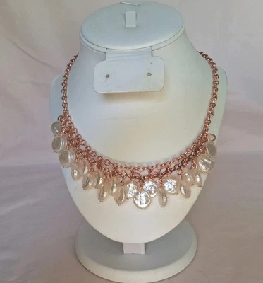 Paparazzi Faux Round Pearl Dangle Pink Copper Necklace Beachfront And Center  - Image 1 of 4