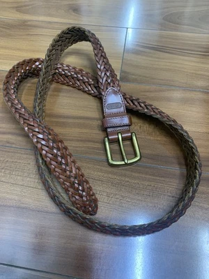 Coach #3863 BrownLeather 1" /105 cm Woven/Braided Belt Sz42  Made in Turkey - Image 1 of 4
