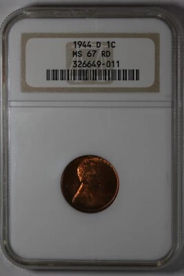 1944-D  .01  NGC MS67 RD  Lincoln Head Cent, Lincoln One Cent - Image 1 of 2