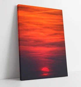 RED ORANGE SUNSET CLOUDY SKY PHOTOGRAPHY -CANVAS WALL ARTWORK PICTURE PRINT - Picture 1 of 2