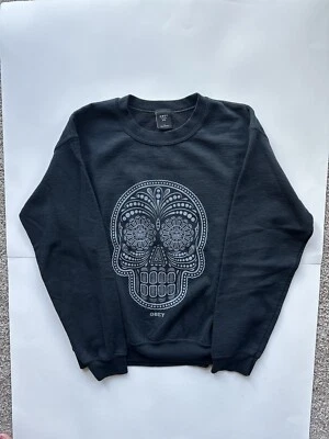 OBEY 女式黑色糖头骨套衫运动衫 S 码长袖圆领 — 第 1/4 张图片