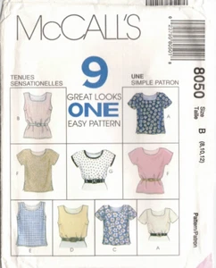 8050 McCall's Misses Vintage Pullover Tops Pattern 9 Variations Size 8,10,12 - Picture 1 of 2