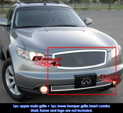 Fits 2003-2005 Infiniti FX35/FX45 Stainless Chrome Mesh Grille Insert Combo - Image 1 of 2