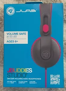 JLab JBuddies Studio On-Ear Folding Kids Pink/Dk Grey WIRED Headphones - New - Picture 1 of 2