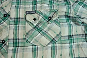 Southern Thread Men Western XL Shirt Green Plaid Pearl Snap Sawtooth Long Sleeve - Picture 1 of 8