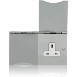 UKDJ UK Netz Einbauboden Buchse 2 Gang 13A Fleck Chrom Scharnierte Abdeckungen - Bild 1 von 4