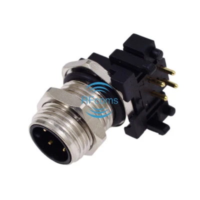M12 Sensor Connector 4P 4 Pin Panel Adapter Angled PCB Socket Connectors A Code - Image 1 of 4