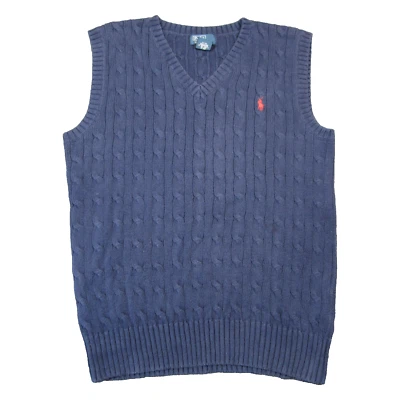 Polo Ralph Lauren Cable Knit Sweater Vest Boys L 14-16 Navy Preppy Red Pony 90s - Image 1 of 4