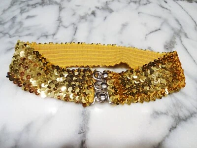 De Colección CINTURÓN ELÁSTICO LENTEJUELAS TONO DORADO 2" Ancho 3 Círculos Cierre Gancho Disco Elástico Foto 1 de 4