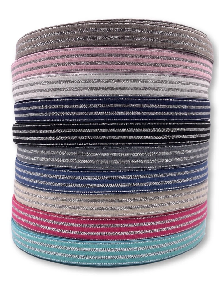 MARKENLOS 1 m Gummiband Lurex Glitzer Streifen 20mm