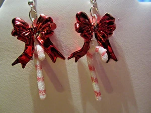 PFEFFERMINZ ZUCKERSTANGE OHRRINGE WEIHNACHTEN SCHLEIFE URLAUB Nora's Handarbeit USA  - Bild 1 von 4