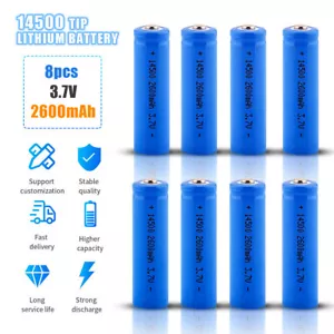 8 PCS 3.7V 14500 2600mAh AA Rechargeable li-ion Battery Headlamp Flashlight AU - Picture 1 of 9