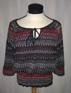 Cato Top Women's Small Lined Crochet Look Tie Neck Bell Sleeves - Picture 1 of 6