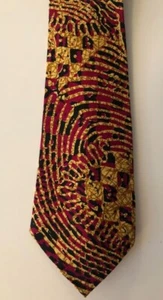 VINTAGE THAI COTTON TIE RED YELLOW BLACK PATTERN STUNNING DRAMATIC UNWORN - Picture 1 of 6