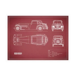 Stampa su Tela su Carta Poster o Quadro Rogan Mark Jaguar SS1-Maroon - Picture 1 of 2