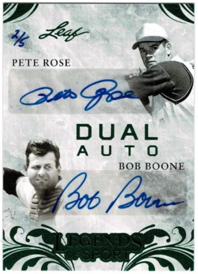 Pete Rose Bob Boone Leaf Dual Auto 2015 Green Legends of Sport /5 #DA-08 23157 - Image 1 of 2