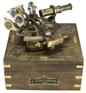 Messing Schiff Sextant IN Holz Kiste Retro Antik Nautik Navigation Marin Kompass - Bild 1 von 7