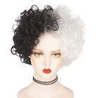 Short Curly Afro Wig Black and Blonde Cruella de Vil Costume Cosplay Wig