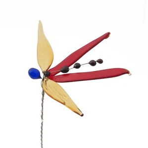 Czech lampwork red blue topaz glass bead dragonfly stem ornament - Picture 1 of 2