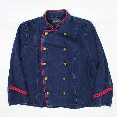 Lauren Jeans Co Womens Denim Jacket XL Blue Red Trim Eagle Button Military Style - Image 1 of 4