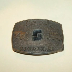 "Hebilla de cinturón de latón vintage COAL Anytime, Anywhere R.J. Stern Co. Inc. 3,5"" x 2,5" - Imagen 1 de 4