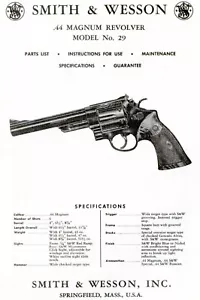 Smith & Wesson .44 Magnum Model 29 Revolver Parts, Use & Maintenance Manual - Picture 1 of 1