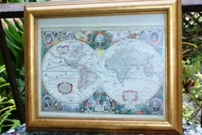 IMPRESIÓN MUNDO GLOBO ATLAS MAPA DEL MUNDO, MARCO DORADO MATE Y PINTADO Foto 1 de 4