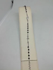 Bracciale Argento Rosario Grani Onice Sfaccettata e Madonna Miracolosa cm 19-20 - Foto 1 di 4