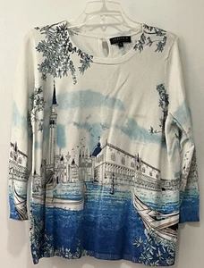 Joseph A. qu'est-ce que c'est silk Pullover Top 3/4 Sleeve Venice Scene Size XL - Picture 1 of 7