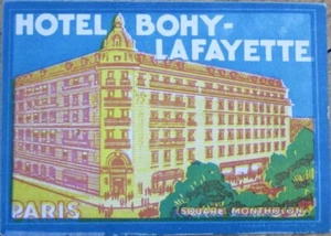 Paris France 1930 Luggage Label Hotel Bohy-Lafayette Square Montholon - Picture 1 of 1
