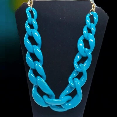 Sugarfix by Baublebar Blue Chunky Chain Link  Necklace  Gold Tone Statement 24" - Image 1 of 4